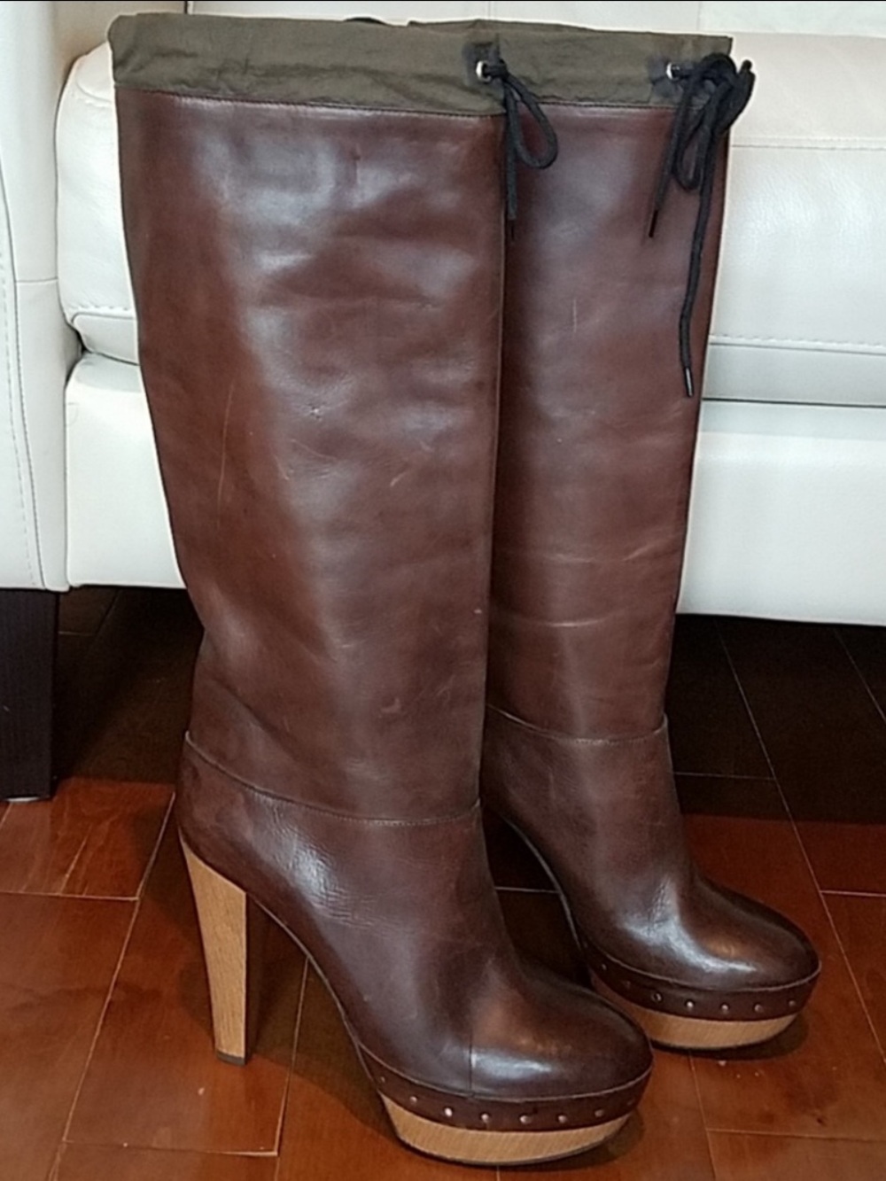 Marni Brown Leather Platform Knee-High Heeled Boots **ONLY WORN ONCE INDOORS**